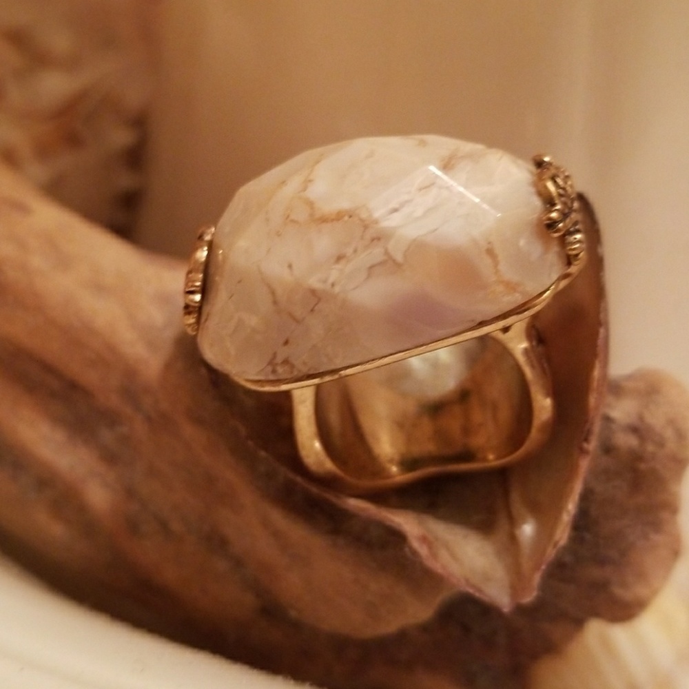 Beautiful large stone gold over bronze ring